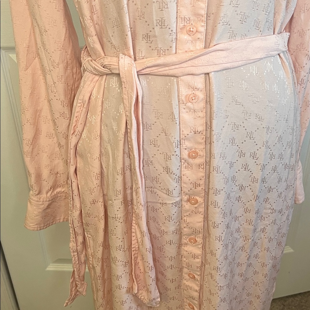 Lauren Ralph Lauren Light Pink Logo Button Down Belted Shirt Dress Maxi Size 8 - Picture 4 of 11